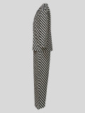 Stripe Lapel Long Sleeve Shirts Pants 2 Piece Set MIL-082