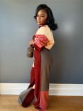 Color Block Long Sleeve Zipper Patchwork Pant Suit CH-24067