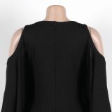 Plus Size Bat Sleeve Sequin Tassel Midi Dress NY-3333