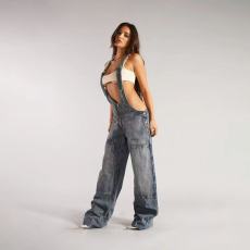 Fashion Strappy One-piece Wide Leg Jeans OD-8720
