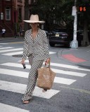 Stripe Lapel Long Sleeve Shirts Pants 2 Piece Set MIL-082