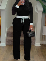 Ribbed Patchwork Long Sleeve Pants 2 Piece Set LSD-2280