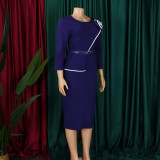 Plus Size Solid Color Long Sleeve Pencil Dress(With Belt) GATE-551