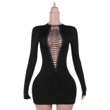 Sexy Long Sleeve Bandage Dress Two Ways To Wear FL-JY24481DGO