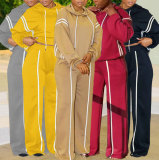 Plus Size Patchwork Hooded Sweatshirt Two-Piece Set NY-10932