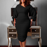 Plus Size Solid Color Midi Dress GAWE-6456