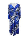 Plus Size Print V Neck Maxi Dress GAWE-6406
