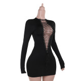 Sexy Long Sleeve Bandage Dress Two Ways To Wear FL-JY24481DGO