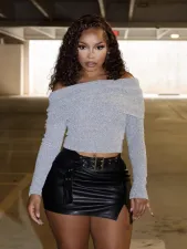 Sexy PU Leather Split Mini Skirt(With Belt) QODY-6053