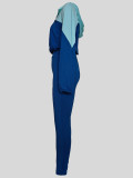 Color Block Hooded Tops And Skinny Pants 2 Piece Set MIL-073