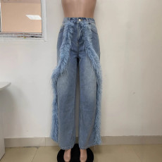 Patchwork Raw Edge Straight Leg Jean LSD-2324