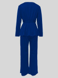 Long Sleeve Tie Up Pullover Wide Leg Pants Suit MIL-053