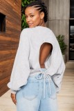 Long Sleeve Drawstring Backless Loose Top GWDS-240788