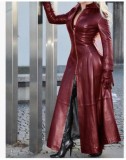 Plus Size Zipper Stand Neck Leather Long Coat GHKC-Q012