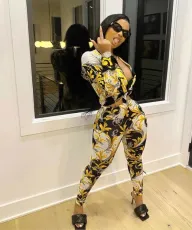 Tie UP Print Casual Two Piece Pants Set QZX-6300