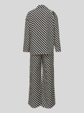 Stripe Lapel Long Sleeve Shirts Pants 2 Piece Set MIL-082