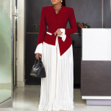 Plus Size Flare Sleeve Tops And Pleated Wide Leg Pants Suit GCZF-8609