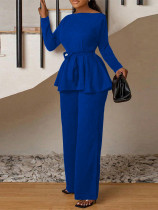 Long Sleeve Tie Up Pullover Wide Leg Pants Suit MIL-053