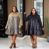 Plus Size Patchwork Hooded Midi Dress BMF-PW915