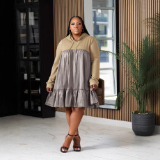 Plus Size Patchwork Hooded Midi Dress BMF-PW915