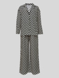 Stripe Lapel Long Sleeve Shirts Pants 2 Piece Set MIL-082