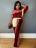 Color Block Long Sleeve Zipper Patchwork Pant Suit CH-24067