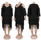 Plus Size Bat Sleeve Sequin Tassel Midi Dress NY-3333