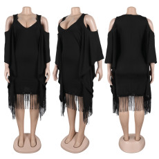 Plus Size Bat Sleeve Sequin Tassel Midi Dress NY-3333