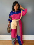 Color Block Long Sleeve Zipper Patchwork Pant Suit CH-24067