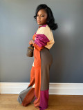 Color Block Long Sleeve Zipper Patchwork Pant Suit CH-24067
