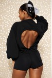 Long Sleeve Drawstring Backless Loose Top GWDS-240788