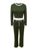 Ribbed Patchwork Long Sleeve Pants 2 Piece Set LSD-2280