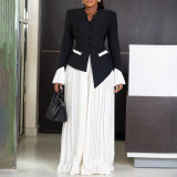 Plus Size Flare Sleeve Tops And Pleated Wide Leg Pants Suit GCZF-8609