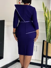 Plus Size Solid Color Long Sleeve Pencil Dress(With Belt) GATE-551