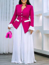 Plus Size Flare Sleeve Press Pleated Wide Leg Pants Suit GATE-553