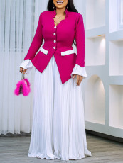 Plus Size Flare Sleeve Press Pleated Wide Leg Pants Suit GATE-553