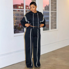 Plus Size Patchwork Hooded Sweatshirt Two-Piece Set NY-10932