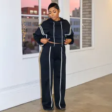 Plus Size Patchwork Hooded Sweatshirt Two-Piece Set NY-10932