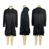 Plus Size Patchwork Hooded Midi Dress BMF-PW915