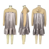 Plus Size Patchwork Hooded Midi Dress BMF-PW915