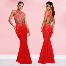 Rhinestone Gowns Backless Fishtail Dress GFYX-7122