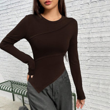 Solid Color Long Sleeve Irregular T Shirt GYSQ-ZTDH3070