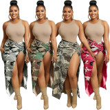 Casual Camouflage Printed Split Skirt SH-390451