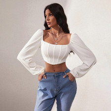 Long Sleeve Square Neck Crop Tops GYSQ-QCCF1440