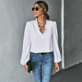 Ruffles Long Sleeve V Neck Shirt GYSQ-QCCH0540