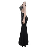 Rhinestone Gowns Backless Fishtail Dress GFYX-7122