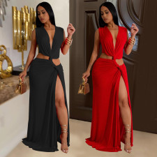 Deep V Neck Sleeveless Split Maxi Dress GFYX-7062