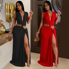 Deep V Neck Sleeveless Split Maxi Dress GFYX-7062