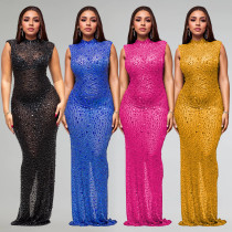 Hot Drill Sleeveless Slim Maxi Dress GFYX-7113