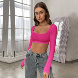 Long Sleeve Sport Knits Crop Tops  GYSQ-CTDF0130